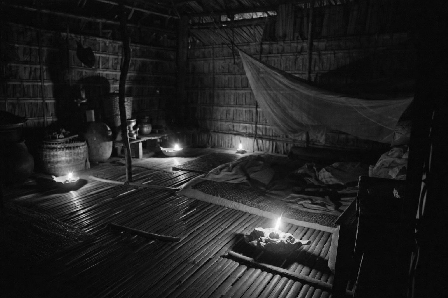 Night inside the one-room nipa hut