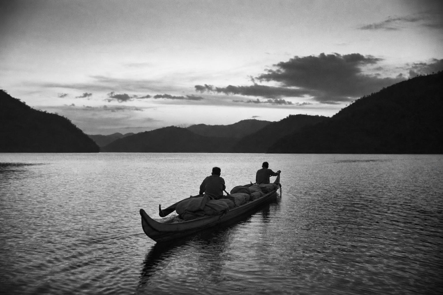 Paddling home across the bay at dusk
