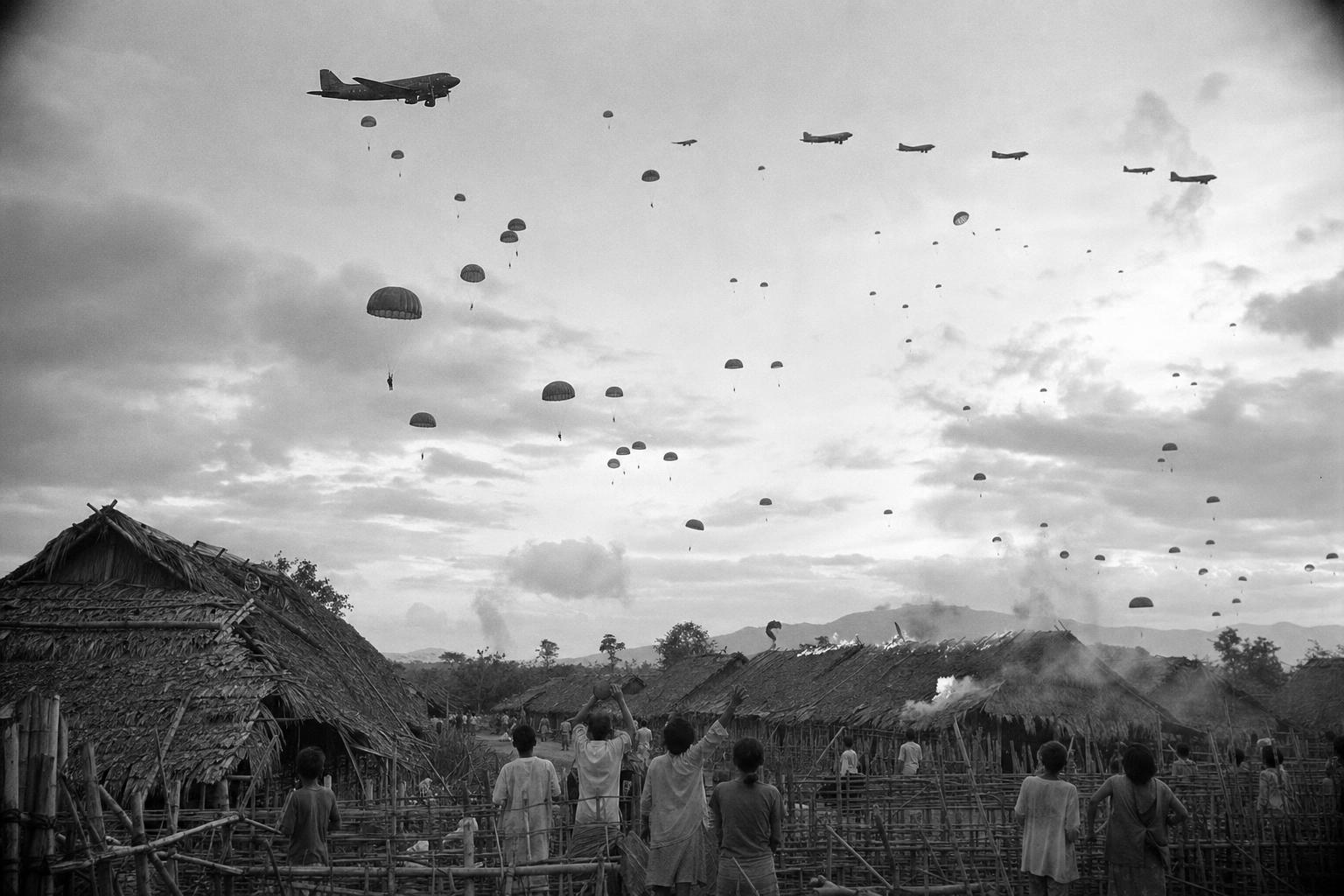 Liberation — the sky full of parachutes