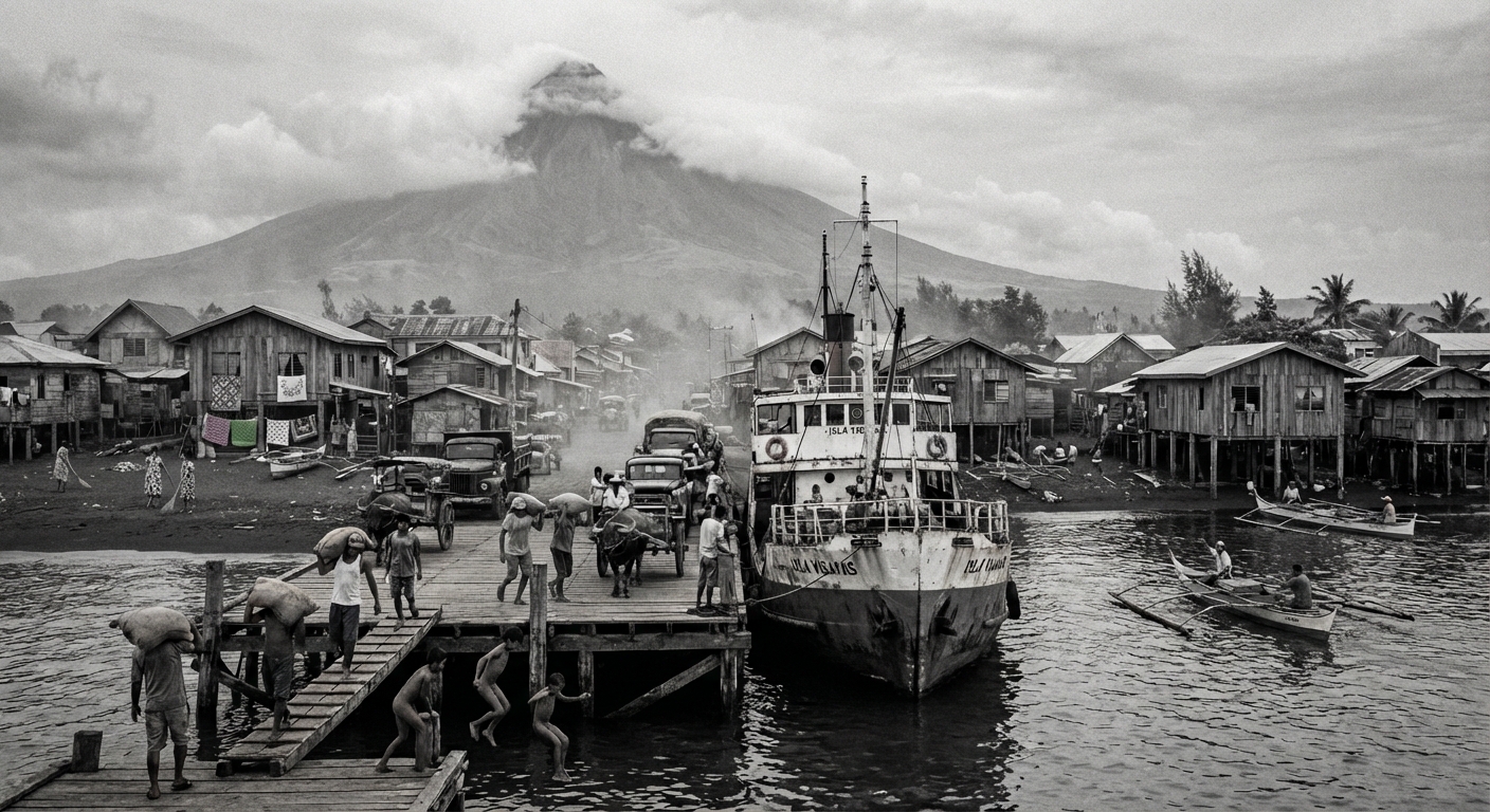 The wharf at Legaspi beneath Mt. Mayon, 1941